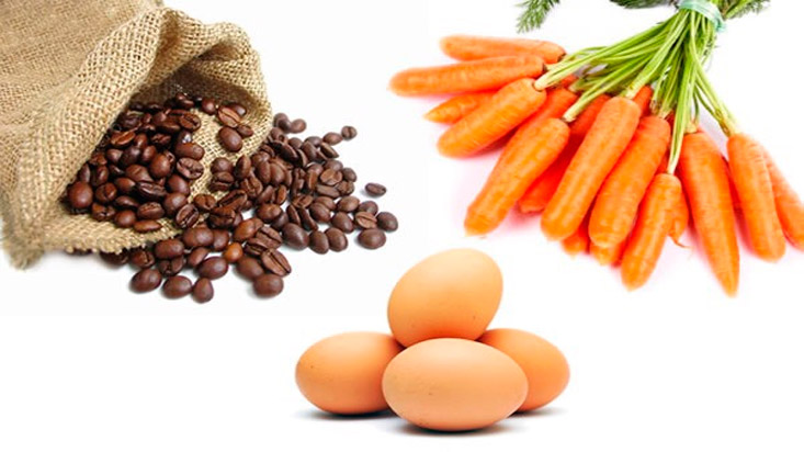 Zanahorias, huevos y café